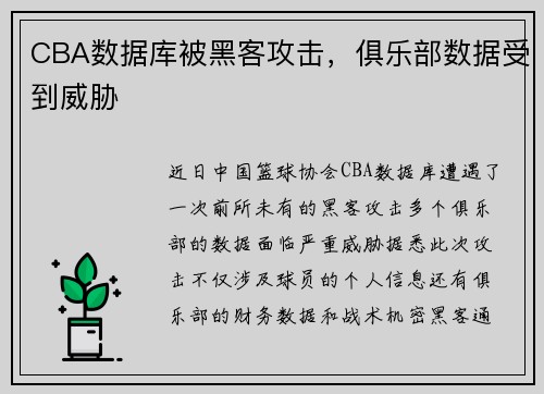 CBA数据库被黑客攻击，俱乐部数据受到威胁